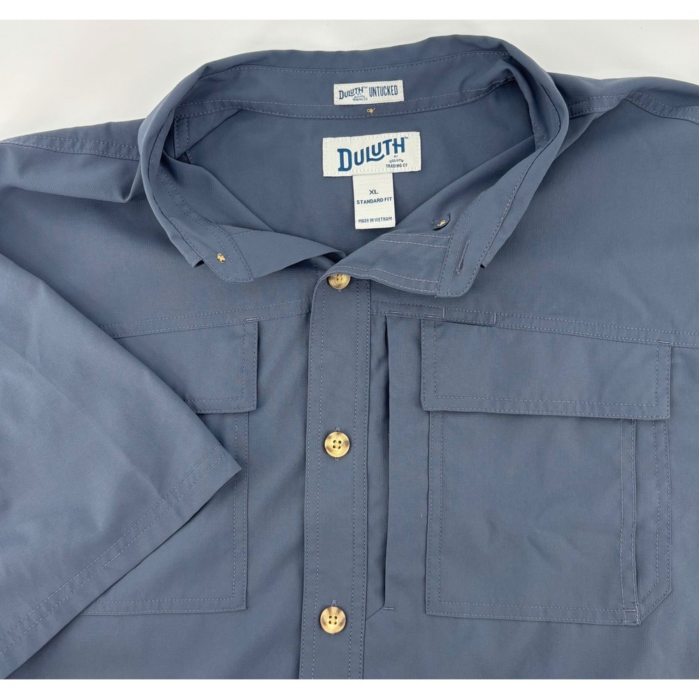 Duluth Action Standard Fit Short Sleeve Shirt Mens XL Gray Button Down